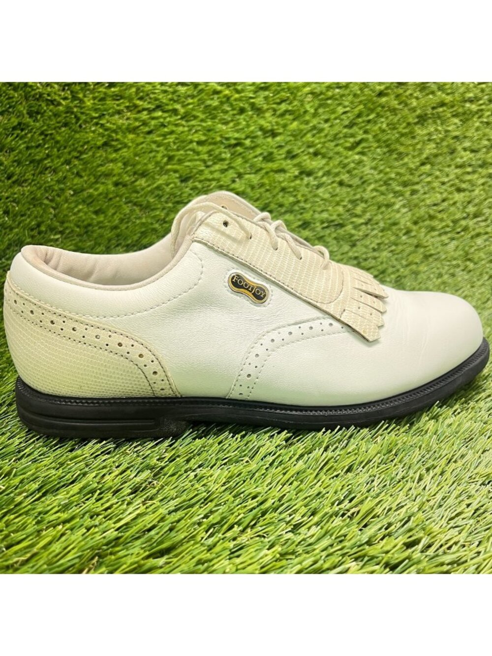 FootJoy DryJoys Womens Size 7 White Black Athletic Leather Outdoor Golf Cleats